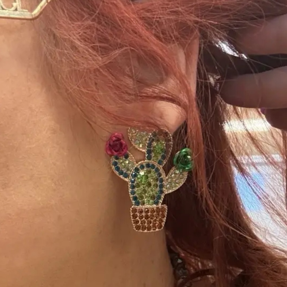 Rhinestone Crystal Cactus Earrings